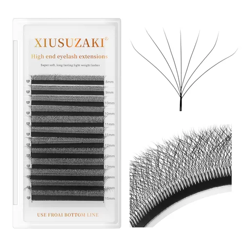 Vista 17 de Extensiones de pestañas marrones 4D en forma de W, Extensiones de pestañas de 0.07 mm de grosor, rizado D, 8 mm, Extensiones de pestañas