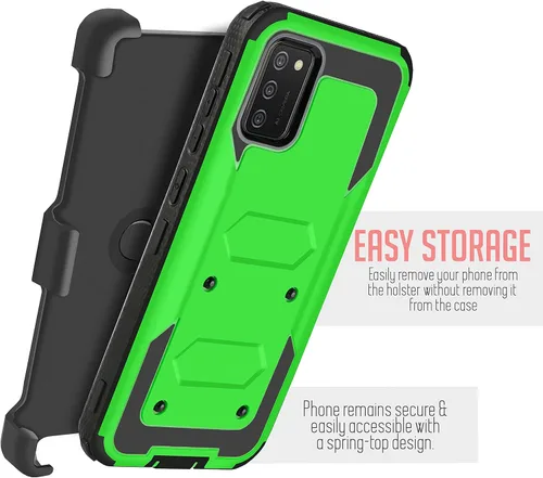 Vista 3 de Funda diseñada para Samsung Galaxy A02S, con protector de pantalla integrado, soporte giratorio con clip para cinturón, funda protectora de cuerpo