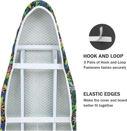 Vista 4 de Funda para tabla de planchar y almohadilla de tamaño estándar 15 x 54, 3 pares de correas de cierre de velcro, bordes elásticos, 2 capas para tabla