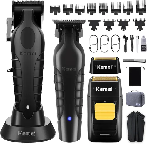 Juego profesional de cortapelos y recortadores inalámbricos de Kemei, cortapelos de barbero, recortador de barba, afeitadora de lámina eléctrica con
