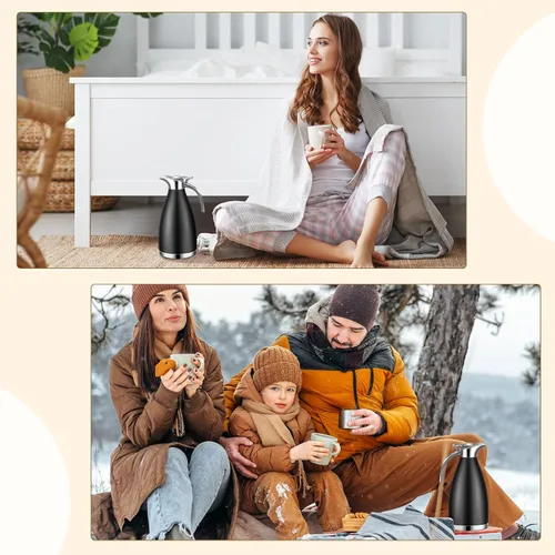 Vista 7 de Uiifan 2 Piezas Jarras Térmicas de Café de 68 oz, Jarra de Café Aislada de Acero Inoxidable para Líquidos Calientes, Olla Térmica al Vacío