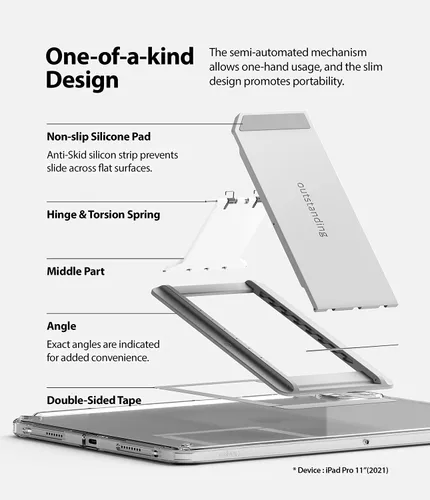Vista 3 de Ringke Fusion with Outstanding Funda + soporte Funda compatible con iPad Pro de 11 pulgadas (4 2022, 3 2021, 2 2020, 1 2018), funda transparente