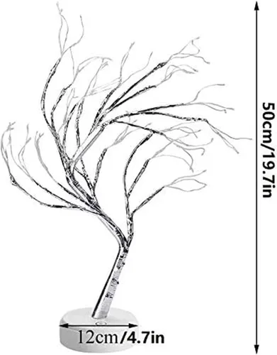 Vista 2 de Lxcom Lighting Luces LED de rama, 108 LED, ramas de árbol de alambre de cobre plateado, árbol de mesa LED bonsái, funciona con pilas, con Blanco