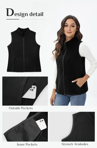 Vista 6 de Xeoxarel Chaleco de forro polar para mujer con 6 bolsillos XS-2XL