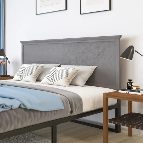 Vista 28 de Merrick Lane Marta - Cabecera de madera tamaño Queen, cabecero ajustable con patrón de espiga en color gris lavado