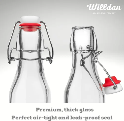 Vista 2 de WILLDAN Juego de 6 botellas de vidrio con tapa abatible de 8.5 onzas, botellas de cerveza con tapa abatible para kombucha, kéfir, extracto