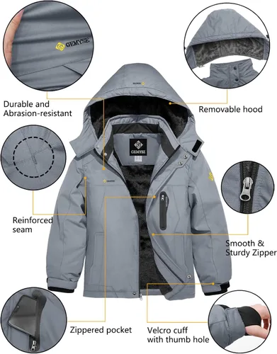 Vista 6 de GEMYSE Chaqueta de esquí impermeable para niño con capucha y forro polar resistente al viento