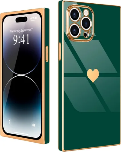 Vista 52 de Funda compatible con iPhone 11, rectangular, bonita carcasa dorada chapada en oro, de lujo, con corazón de amor, para mujeres y niñas, a prueba