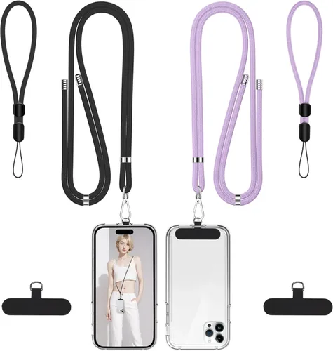 Vista 16 de Takyu Cordon para teléfono celular, cordon cruzado para teléfono con correa de cuello ajustable y paquete de 2 correas de muñeca para teléfono