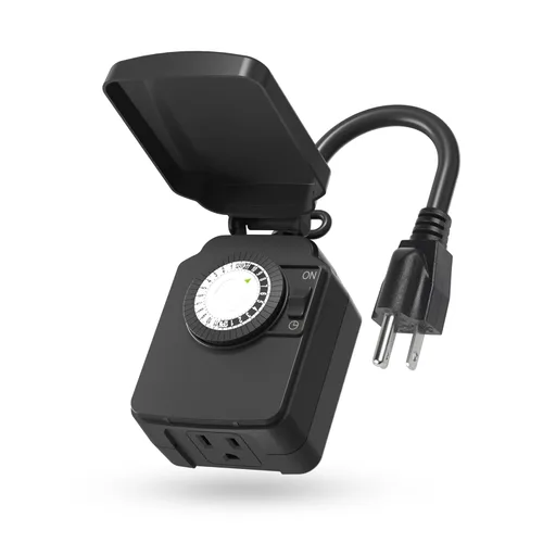 BN-LINK Temporizador de luz mecánico para exteriores de 24 horas, impermeable, resistente, 15 A 1/2 HP, 1 toma de temporizador con conexión a tierra