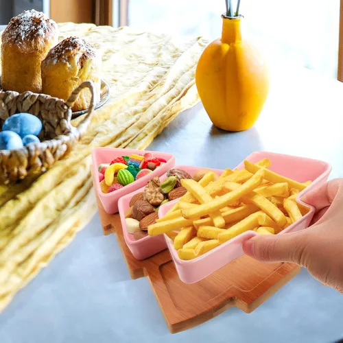 Vista 7 de Angoily Bandeja de cerámica con forma de árbol de Navidad para entretenimiento, plato de servir alimentos con base para aperitivos, aperitivos, Rosa