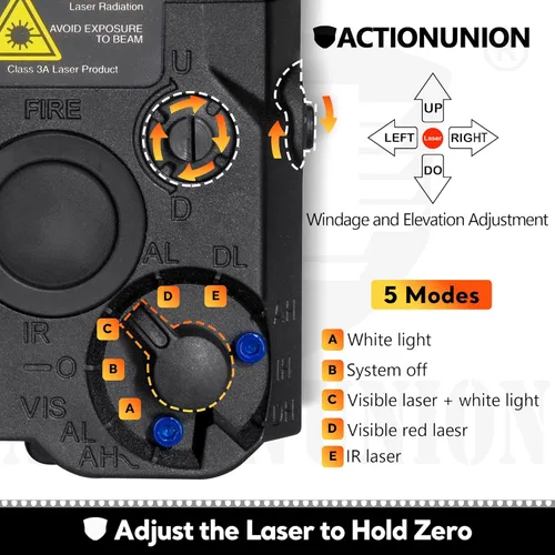 Vista 4 de ACTIONUNION Airsoft PEQ-15 - Láser IR + láser rojo visible + linterna LED blanca