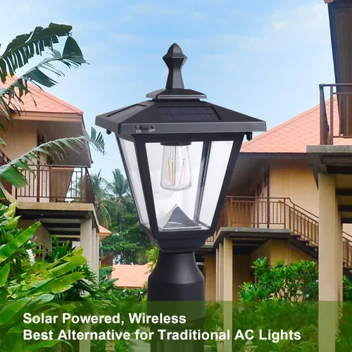 Vista 3 de ST4330Q-A - Luces solares para postes de aluminio fundido a presión para exteriores, luz de poste de luz LED impermeable con vidrio real para patio