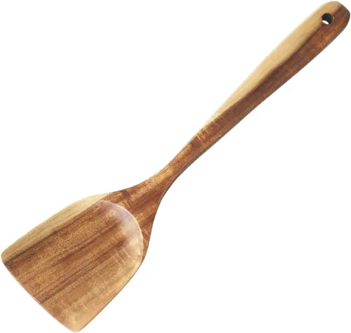 Vista 16 de FJNATINH Juego de herramientas de cuchara de espátula de madera para wok, espátula de wok de teca de mango largo de 14 pulgadas
