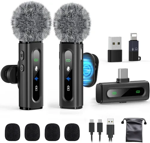 Vista 11 de Micrófono Lavalier USB C Inalámbrico Mini Micrófono para Teléfono Android Tipo C/Tableta/PC Grabación de Video Micrófonos con Clip con Clip Rosa