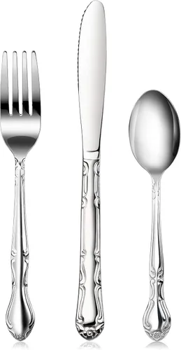 Vista 16 de New Star Foodservice 58703 Rose Pattern, acero inoxidable 18/0, cuchara de cena/postre, 7 pulgadas, juego de 12