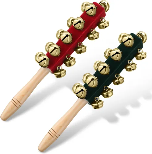 Vista 8 de Cindeer 2 Piezas Cascabeles de Trineo de Mano de Navidad Mango de Madera Cascabel Instrumentos Musicales Sonajero Maraca Instrumento de Percusión