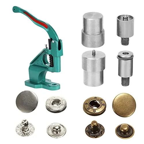 Vista 8 de 4 piezas de botón a presión Die Snap On Tool Wrap Button Kit de botón de acero inoxidable plateado Die Hand Snap Pressing Machine Kits de reemplazo
