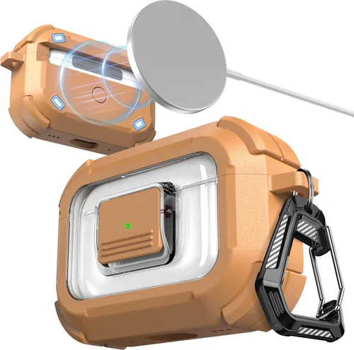 Vista 24 de RFUNGUANGO Funda para AirPods Pro 2, compatible con AirPods Pro de 2ª/1ª generación, compatible con MagSafe, bloqueo automático magnético con kit