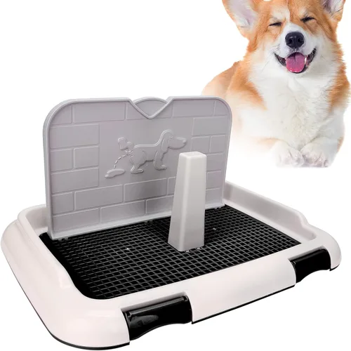 Vista 9 de Aseo para perros, caja de arena para perros con pared simulada, bandeja de orina de malla para orinar programada, inodoro de entrenamiento