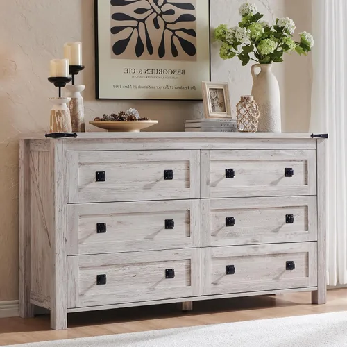 Vista 16 de T4TREAM Cómoda rústica de 48 pulgadas de alto con 5 cajones para dormitorio Blanco antiguo