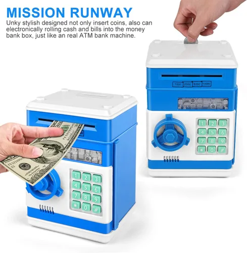 Vista 5 de Alcancía de caricatura Caja de seguridad electrónica con contraseña tipo cajero automático Para monedas, enrolla los billetes de forma automática
