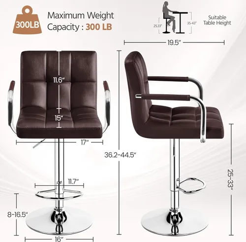 Vista 98 de Yaheetech - 4 taburetes de bar ajustables de terciopelo, taburetes de cocina, sillas de comedor giratorias hidráulicas con reposabrazos, terciopelo