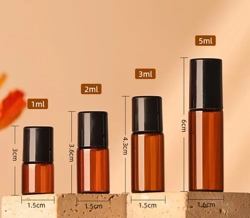 Vista 8 de Juego de 20 mini botellas de vidrio enrollables de 0.0 fl oz y 0.1 fl oz con bolas enrollables de metal, frasco de muestra delgado recargable, 1ML