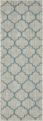 Vista 78 de Unique Loom Outdoor Trellis Collection Alfombra de Área (5' 1" x 8' Oval, Aguamarina/Gris)