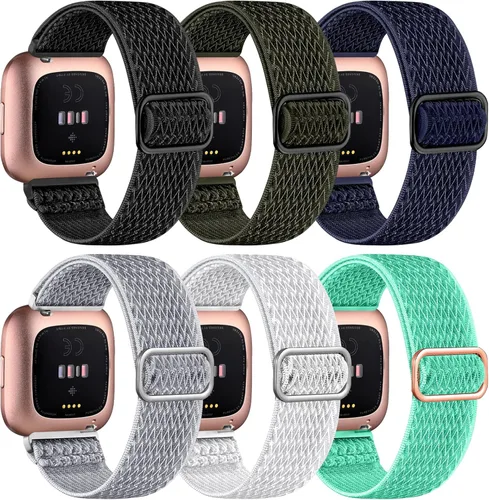 Vista 20 de Paquete de 8 bandas elásticas compatibles con Fitbit Versa 2/Lite/SE para mujeres y hombres, correa trenzada de nailon elástico ajustable Solo Loop