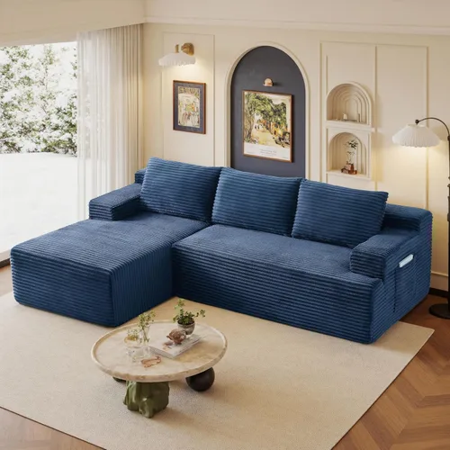 Vista 21 de Sofás seccionales de 105" para sala de estar, sofá nube con forma de L tapizado sin estructura rígida, sofá seccional moderno modular con chaise