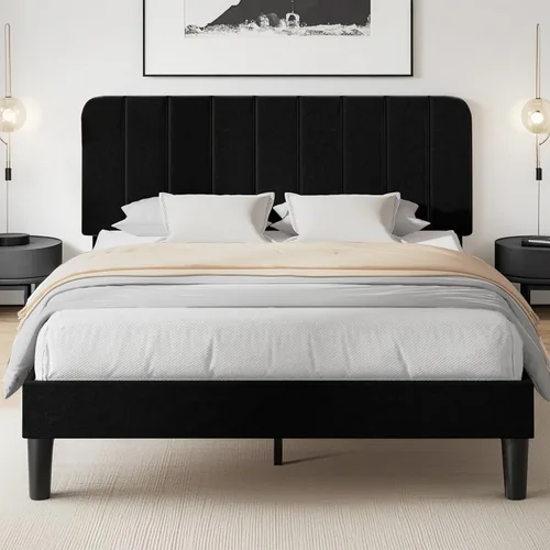 Vista 31 de VECELO - Base de cama tapizada de tamaño Queen con cabecera y 4 cajones, cama de plataforma de almacenamiento de terciopelo, soporte de listones