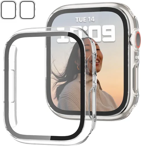 Vista 20 de JZK - 2 fundas con protector de pantalla de vidrio templado para Apple Watch Series 6/5/4/SE de 44 mm, de cobertura completa, policarbonato duro