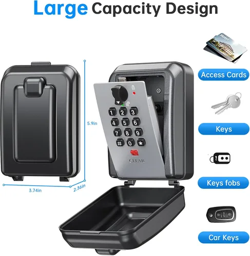 Vista 10 de Caja de Seguridad para Llaves MAILADA, Caja de Seguridad con Combinación de 12 Dígitos para Llaves, Código de Reposo, Gran Capacidad y Resistente a