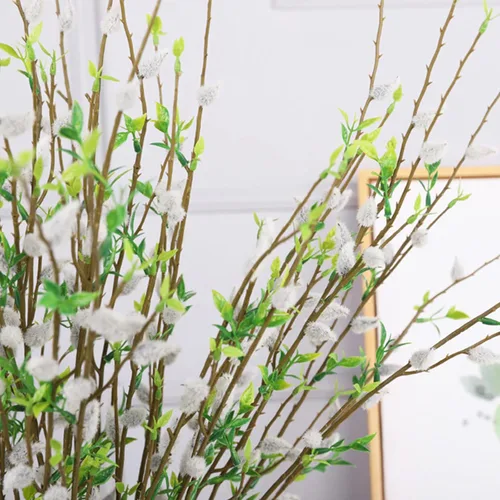 Vista 7 de Firlar 6 ramas artificiales de sauce de coño plateado, 33 pulgadas, enredaderas de árbol secas y rizadas, ramitas de tallo largo, simulación