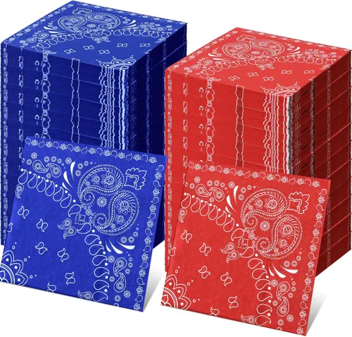 Vista 8 de Teling 100 servilletas tipo bandana de 2 capas desechables con estampado de cachemira, para fiesta temática de vaquero occidental, cumpleaños, Rodeo