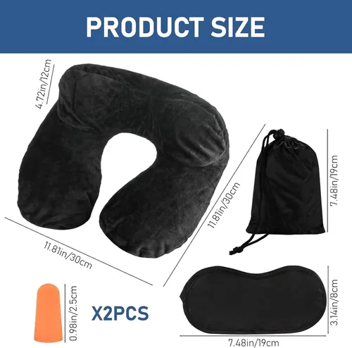 Vista 2 de Almohadas de viaje rellenas de aire para dormir, soporte de cuello de avión, almohada de viaje inflable, almohada cervical de viaje para almohada