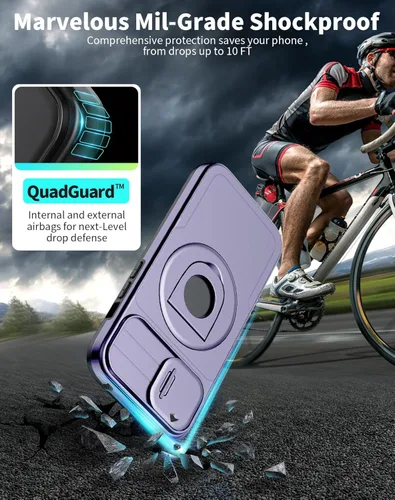 Vista 90 de Funda magnética para iPhone 11 Pro compatible con carga inalámbrica MagSafe, con 2 protectores de pantalla, anillo kickstand de 360° integrado +