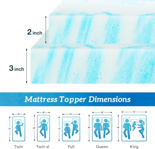 Vista 2 de Cubrecolchón individual XL – 2 pulgadas de espuma viscoelástica con infusión de gel refrescante para dolor de espalda, certificado CertiPUR-US