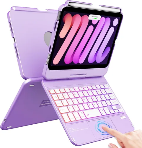 Vista 10 de FUWANG Funda con teclado y panel táctil para iPad mini 7 A17 Pro 2024 y Mini de 6ª generación 2021 de 8.3 pulgadas - Teclado retroiluminado de 7