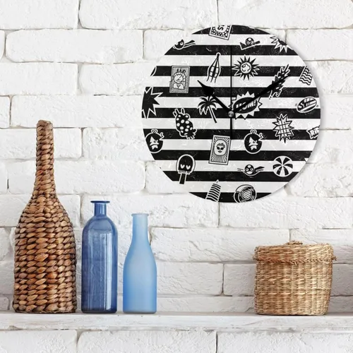 Vista 3 de Black White Striped Retro Summer Cool 10 Inch Round Decorative Atomic Wall Clock Non Ticking Decor for Classroom School School reloj de pared