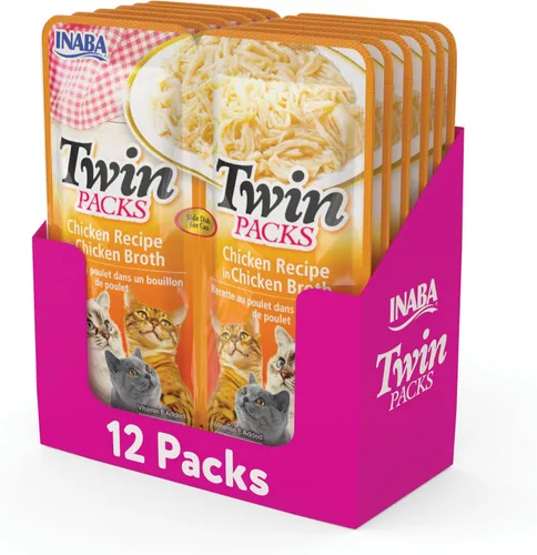INABA Twin Packs golosinas húmedas para gatos, pollo en caldo de pollo, 12
