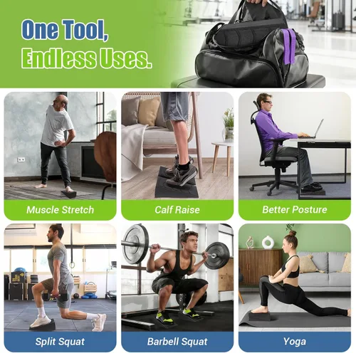 Vista 7 de ODCPN Squat Wedge Block, 5 Adjustable Angles Slant Board for Calf Stretching with Stretching Strap & Poster, 520 LBS Heel Elevated Squat Wedge