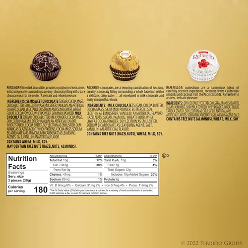 Vista 2 de Ferrero Collection Premium Gourmet Surtido de chocolate con leche de avellana, chocolate negro y coco, 48 unidades (paquete de 2)