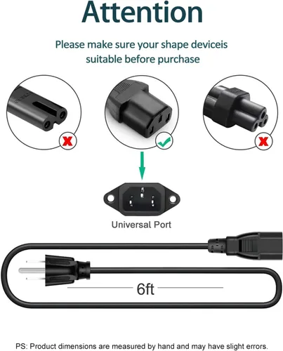Vista 2 de Cable de alimentación de TV de 3 clavijas para Samsung, LG, Vizio LCD LED de plasma TVs de repuesto de cable de CA de 6 pies