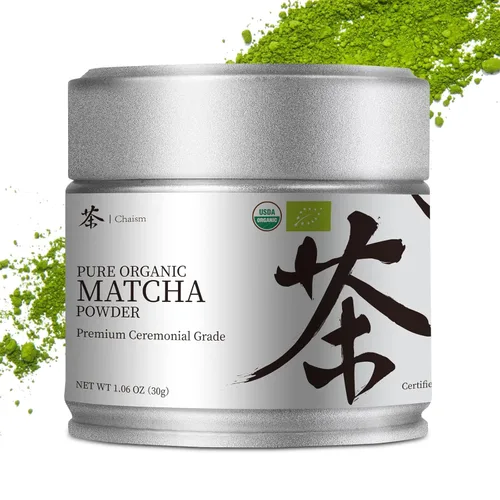 Chaism Polvo de Té Verde Matcha de Grado Ceremonial - Primera Cosecha Premium USDA Orgánico Sin Gluten Vegano, 100% Puro Sin Endulzar Sin Aditivos,
