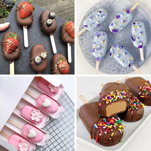 Vista 6 de WMKGG Juego de moldes de silicona para paletas, 2 moldes de helado con 50 palos de madera para cake pop, Ice Pop, Cakesicles (tamaño estándar/rojo)