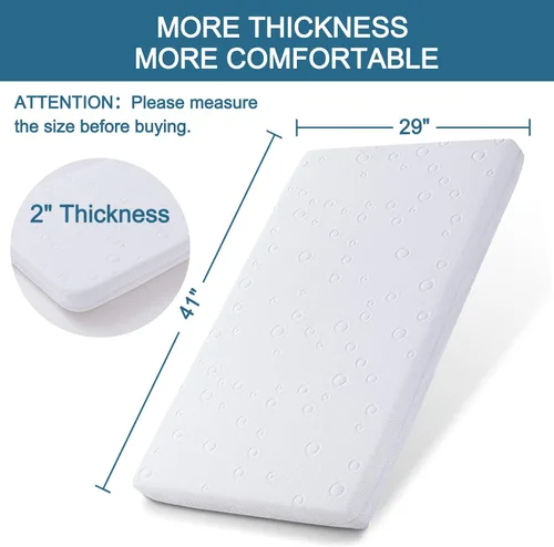 Vista 2 de Protector de colchón para moisés de bebé, 41 x 29 x 2 pulgadas, colchón de espuma viscoelástica de gel de doble cara con funda suave transpirable