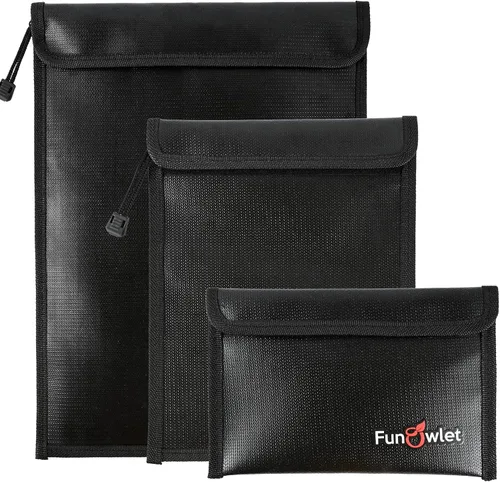 FunOwlet Bolsa de documentos impermeable ignífuga, paquete de 3 organizadores de almacenamiento con cremallera resistente al fuego y al agua y juego