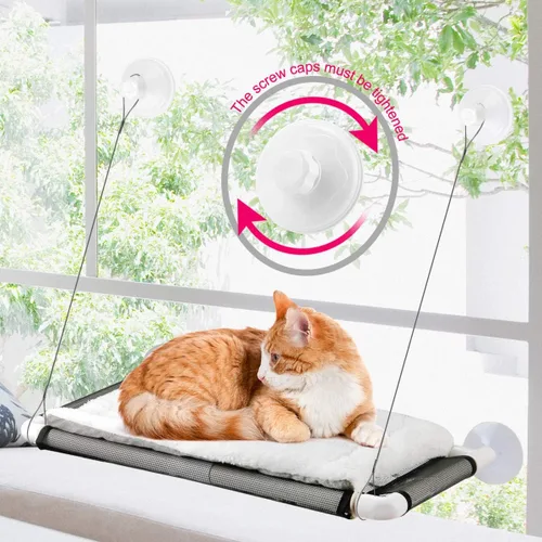 Vista 8 de ZALALOVA Asiento de perca para ventana de gato, cama grande y resistente, manta de vellón 2026 con ventosas de tornillo que descansan con manta